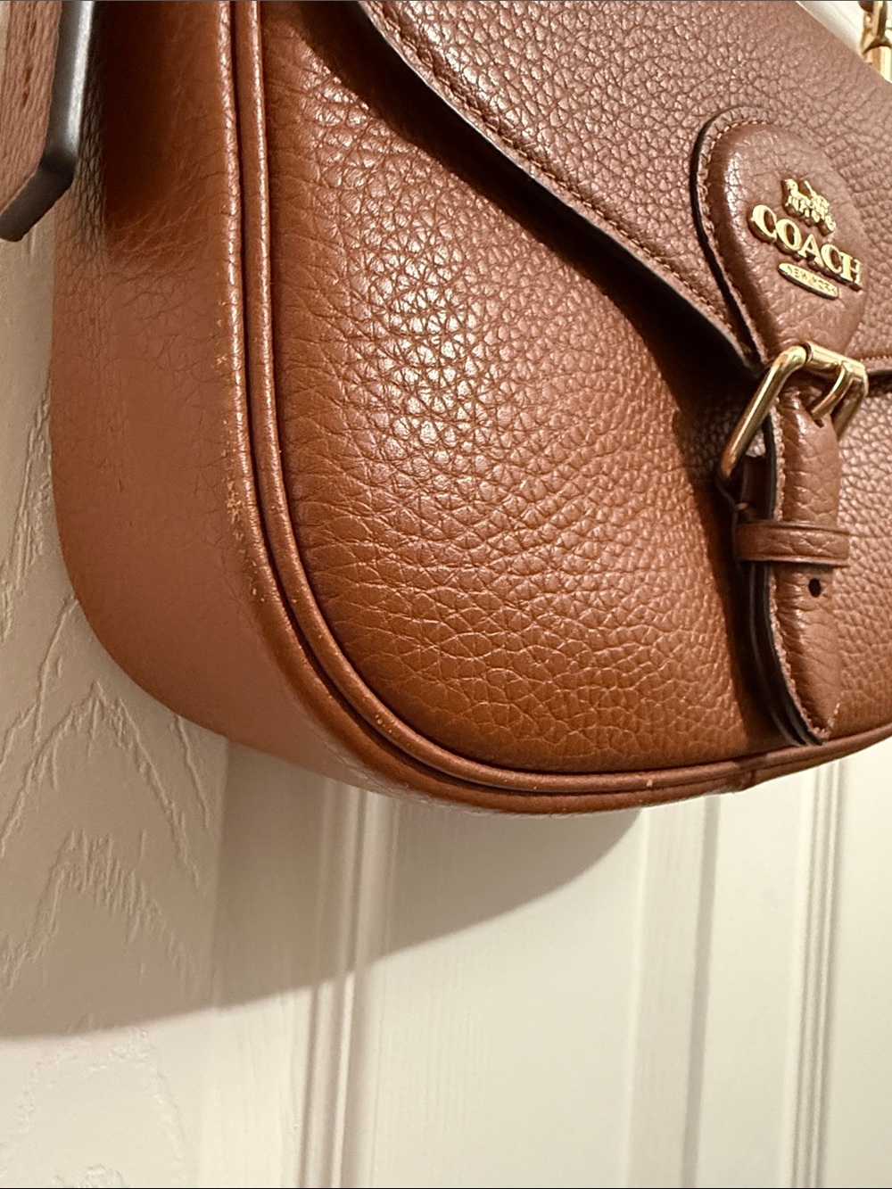 Authentic! Coach Cognac Pebbled Leather Crossbody Saddle Bag - Picture 4 of 10